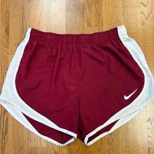 Nike Women's Burgundy and White Athletic Shorts